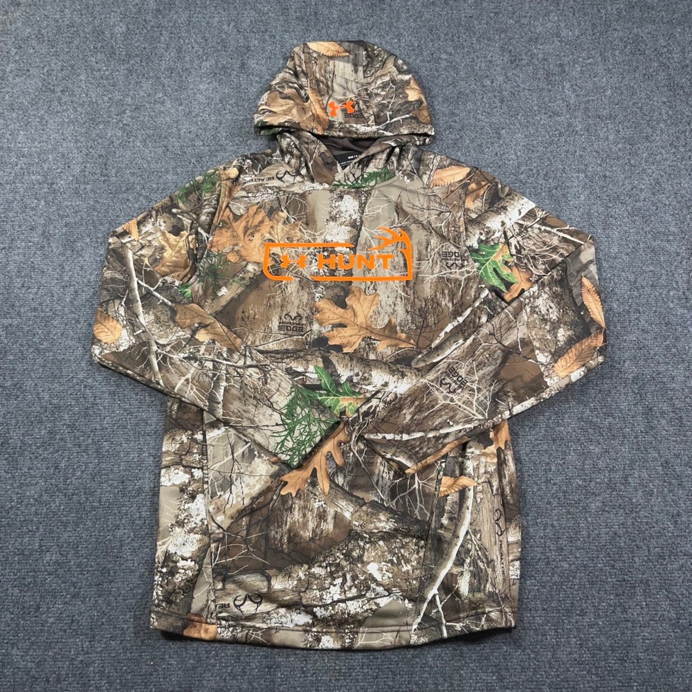 Under Armour Realtree Edge Hoodie Mens Small Camo Hunt Logo Deer Hunting Fleece